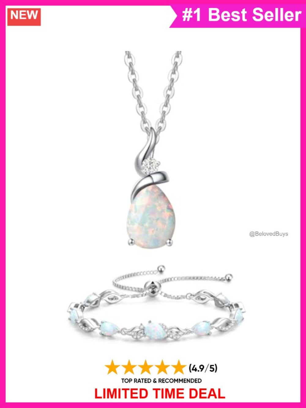 Opal Birthstone Teardrop Necklace Tennis Bracelet Jewelry Set